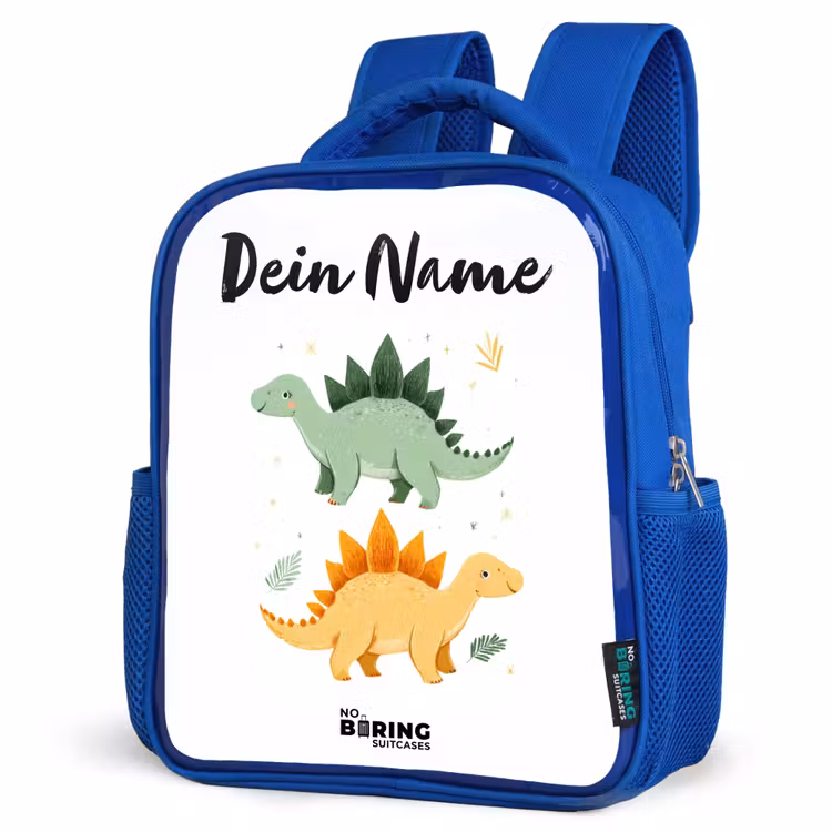 Dinos - Dieren - Groen - Oranje Kinderrugzak - Blauw middel -schuin