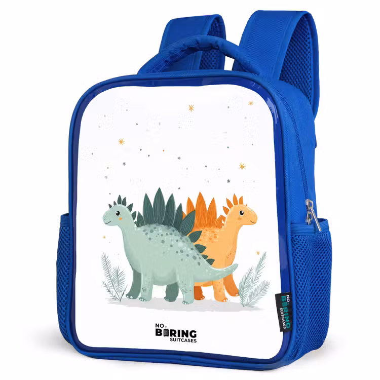 Dinos - Dieren - Sterren Kinderrugzak - Blauw middel -schuin