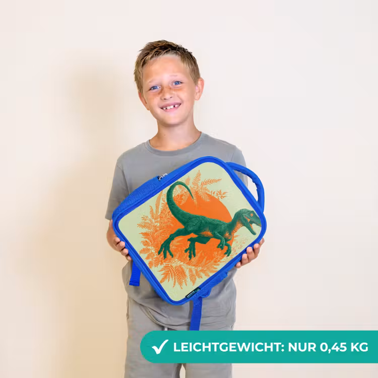 Dinosaurus - Groen - Planten - Cirkel Kinderrugzak - Blauw middel -sfeer1_DE