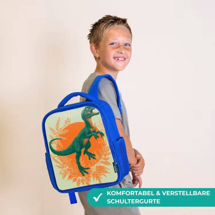Dinosaurus - Groen - Planten - Cirkel Kinderrugzak - Blauw middel -sfeer3_DE