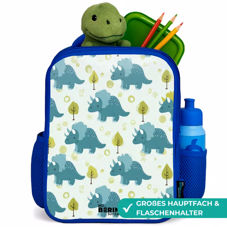 Dinos - Patroon - Natuur Kinderrugzak - Blauw middel -inhoud_DE