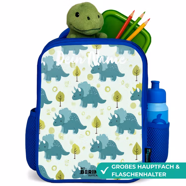 Dinos - Patroon - Natuur Kinderrugzak - Blauw middel -inhoud_DE