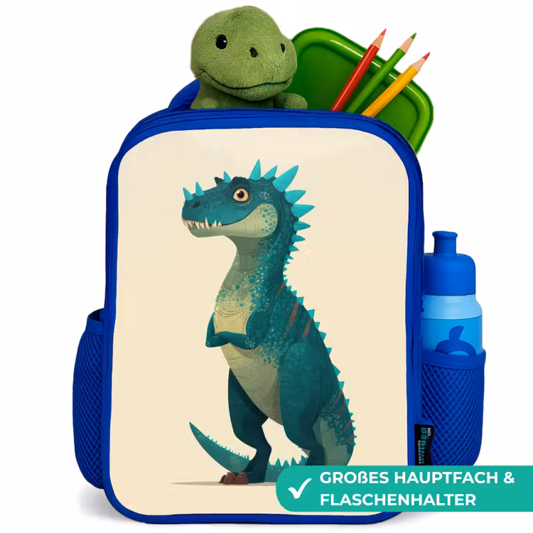 Dinosaurus - Turquoise - Stekels Kinderrugzak - Blauw middel -inhoud_DE