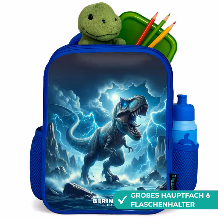 Donderslagdino Kinderrugzak - Blauw middel -inhoud_DE