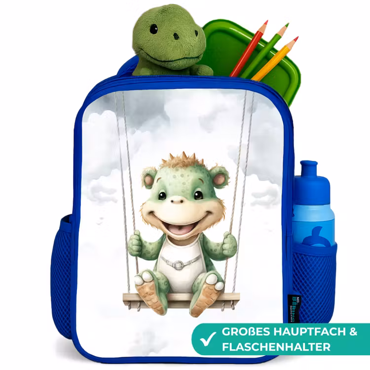 Draak - Baby dier - Kinderen Kinderrugzak - Blauw middel -inhoud_DE