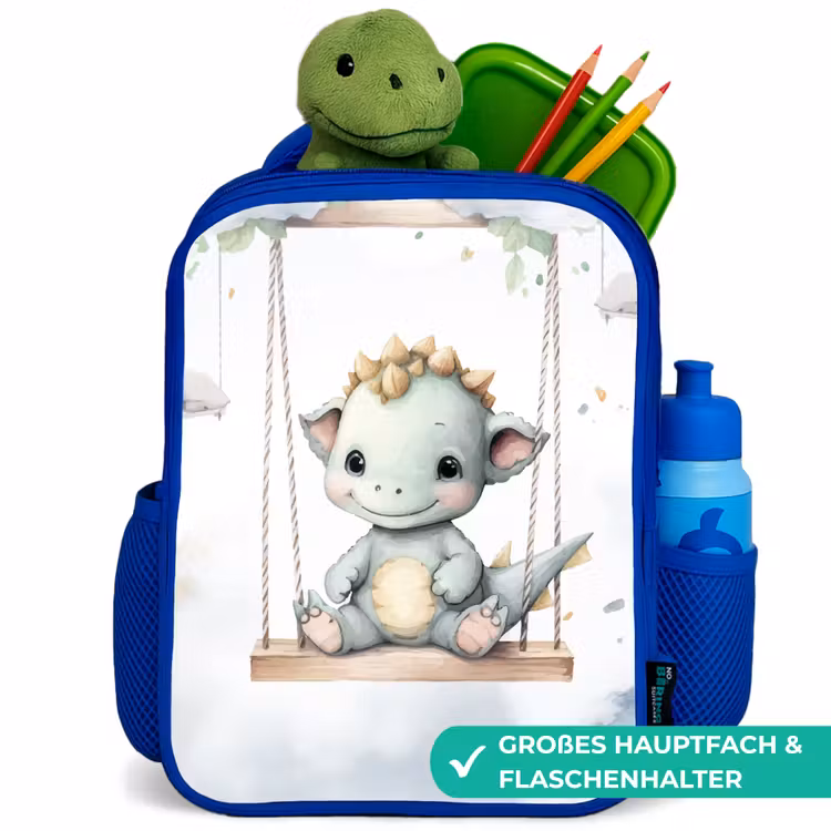 Draak - Baby dier - Kinderen Kinderrugzak - Blauw middel -inhoud_DE