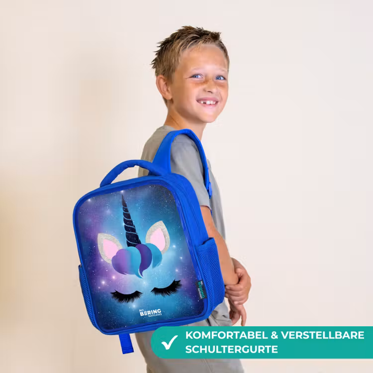 Eenhoorn op een sterrenhemel achtergrond Kinderrugzak - Blauw middel -sfeer3_DE