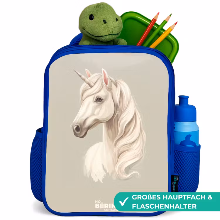 Eenhoorn in neutrale kleuren Kinderrugzak - Blauw middel -inhoud_DE
