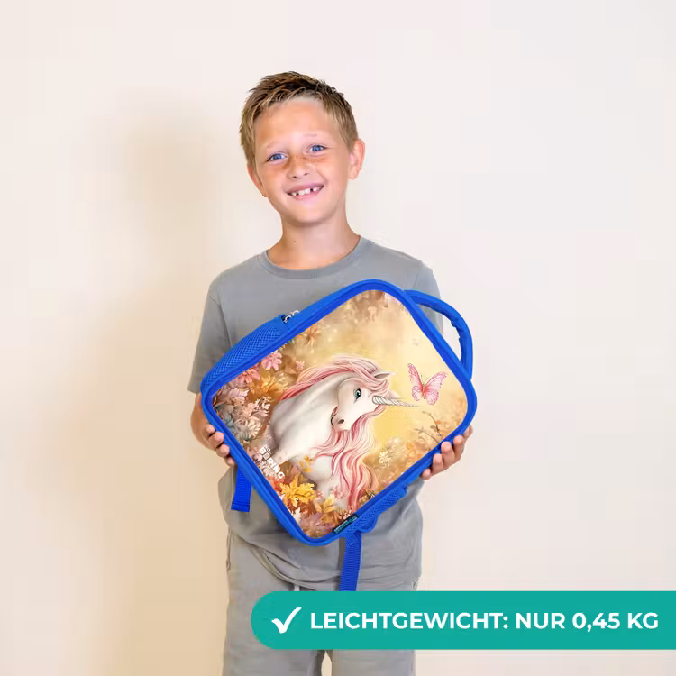 Eenhoorn - Vlinder - Roze - Manen Kinderrugzak - Blauw middel -sfeer1_DE