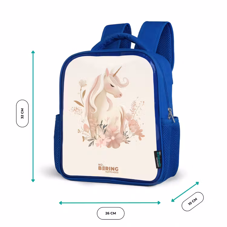 Eenhoorn tussen bloemen in roze pastel kleuren Kinderrugzak - Blauw middel -productfoto_formaten