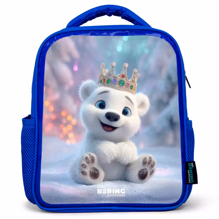 IJsbeer - Kroon - Winter Kinderrugzak - Blauw middel -3d