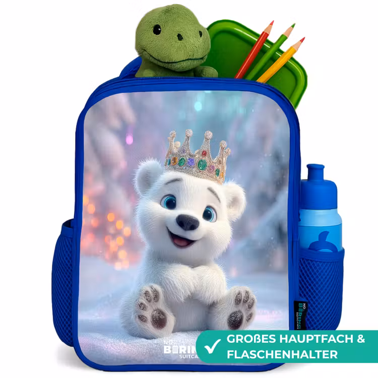 IJsbeer - Kroon - Winter Kinderrugzak - Blauw middel -inhoud_DE