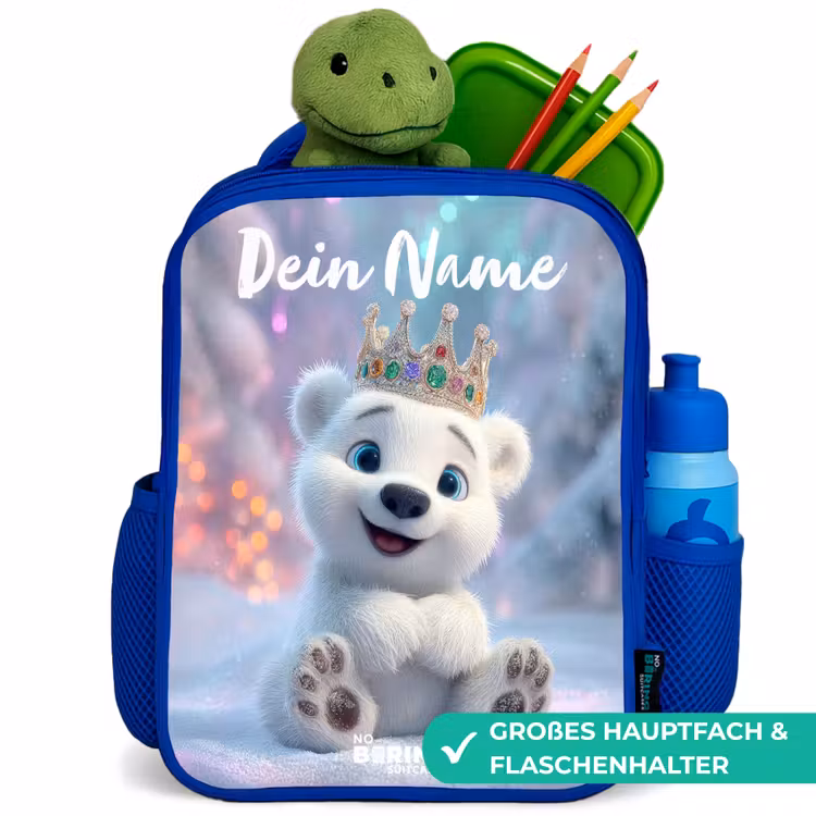 Ijsbeer - Kroon - Winter Kinderrugzak - Blauw middel -inhoud_DE