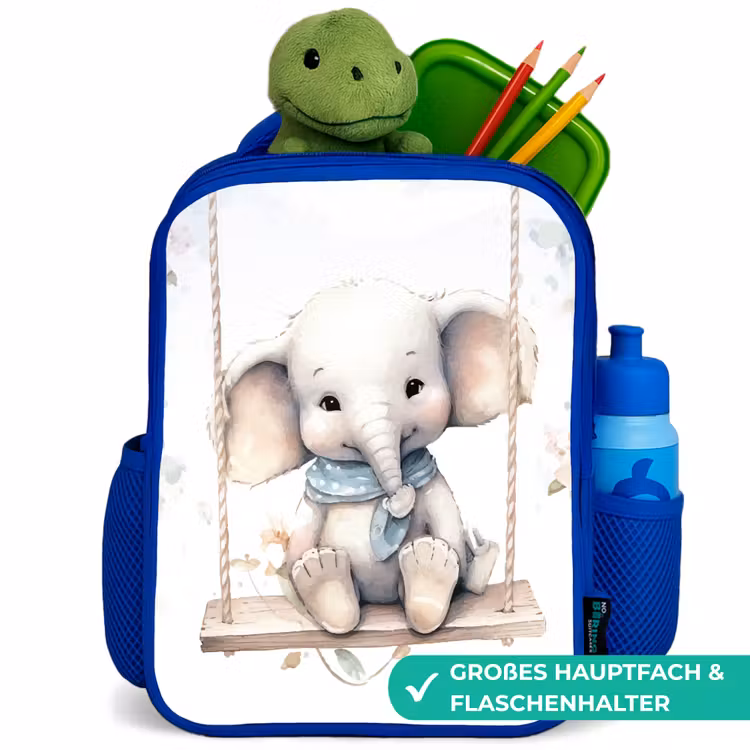 Olifant - Dier - Kinderen Kinderrugzak - Blauw middel -inhoud_DE