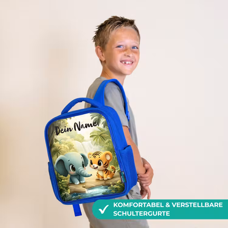 Olifant - Tijger - Bos - Jungle Kinderrugzak - Blauw middel -sfeer3_DE