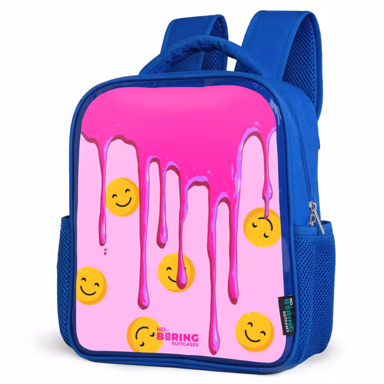 Verf - Smiley - Roze Kinderrugzak - Blauw middel -schuin