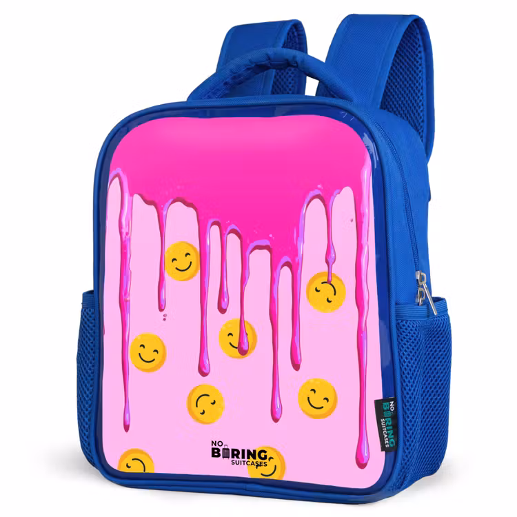 Verf - Smiley - Roze Kinderrugzak - Blauw middel -schuin