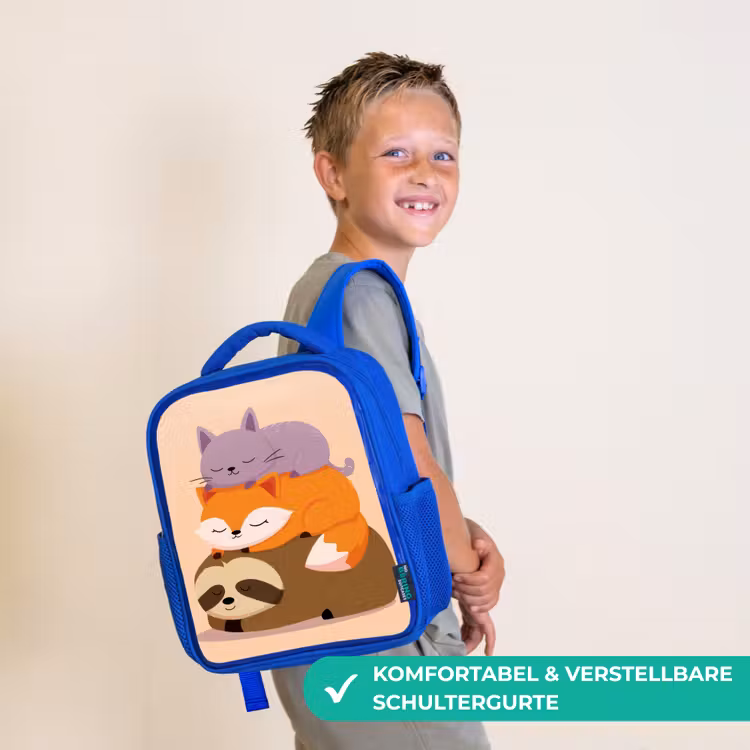 Luiaard - Vos - Kat - Slaperig Kinderrugzak - Blauw middel -sfeer3_DE