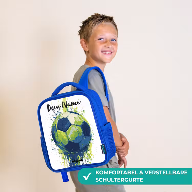 Voetbalvibes - Verf - Groen - Blauw Kinderrugzak - Blauw middel -sfeer3_DE