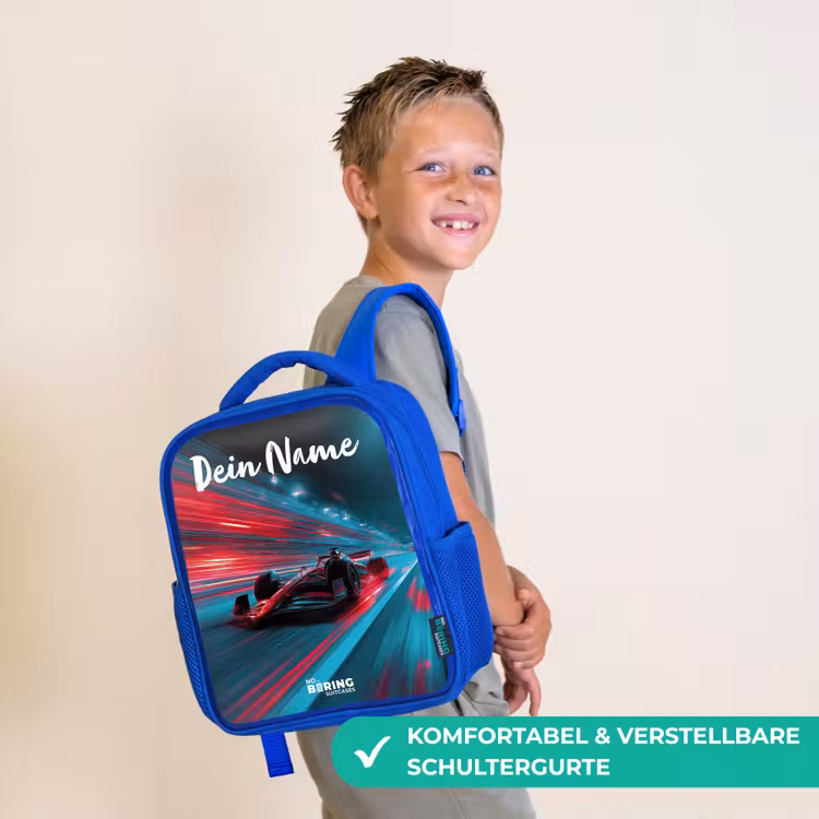 Formule 1 - Raceauto - Rood - Neonverlichting Kinderrugzak - Blauw middel -sfeer3_DE