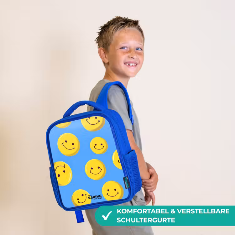 Vrolijke smileyregen Kinderrugzak - Blauw middel -sfeer3_DE