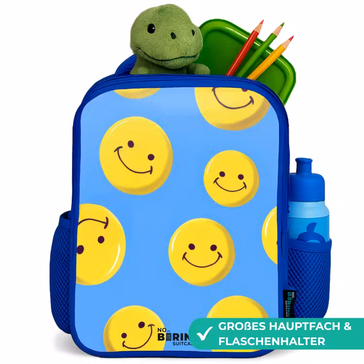 Vrolijke smileyregen Kinderrugzak - Blauw middel -inhoud_DE