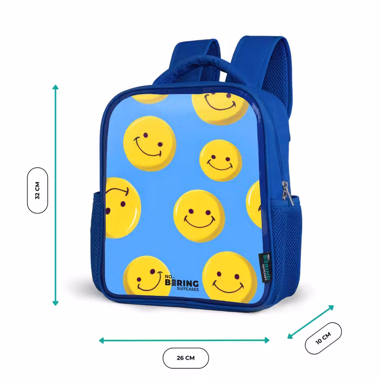 Vrolijke smileyregen Kinderrugzak - Blauw middel -productfoto_formaten