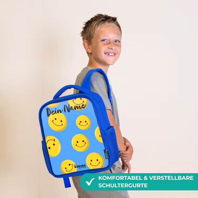 Vrolijke smileyregen Kinderrugzak - Blauw middel -sfeer3_DE
