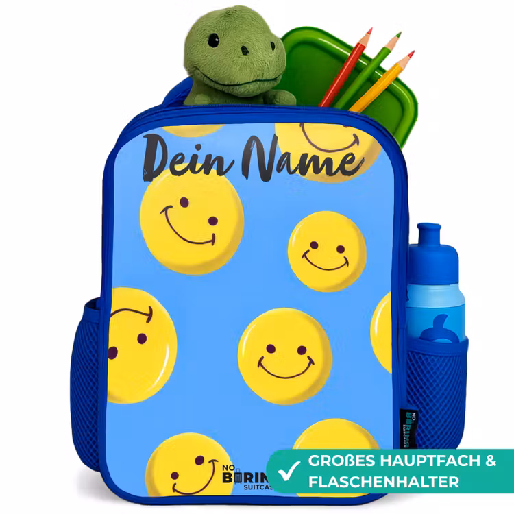 Vrolijke smileyregen Kinderrugzak - Blauw middel -inhoud_DE