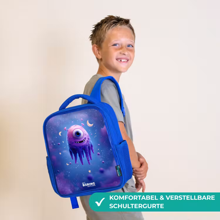 Vrolijk paarsoog in de ruimte Kinderrugzak - Blauw middel -sfeer3_DE