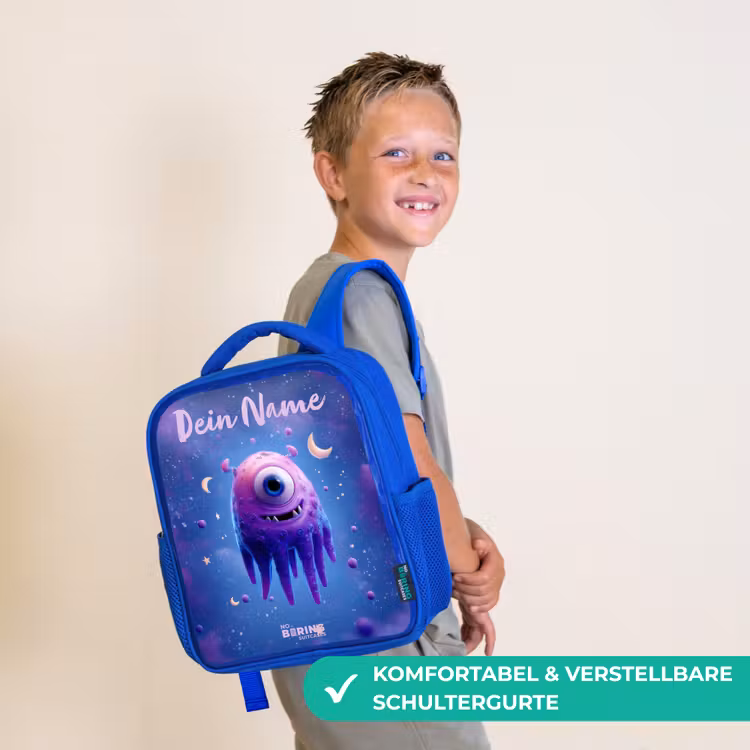 Vrolijk paarsoog in de ruimte Kinderrugzak - Blauw middel -sfeer3_DE