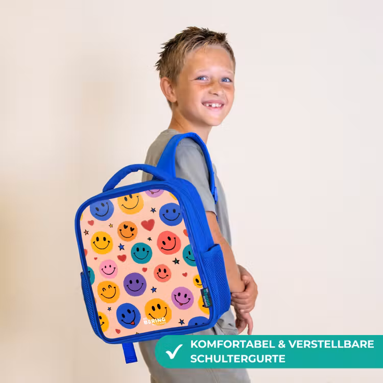 Vrolijk Smiley-patroon Kinderrugzak - Blauw middel -sfeer3_DE