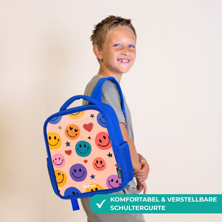 Vrolijk Smiley-patroon Kinderrugzak - Blauw middel -sfeer3_DE