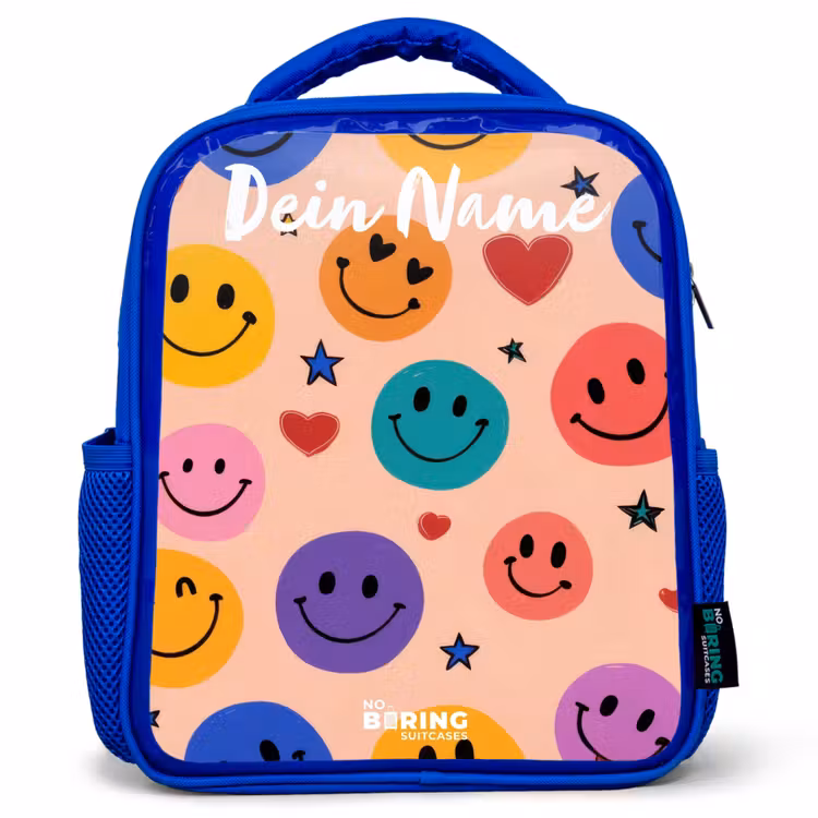 Vrolijk Smiley-patroon Kinderrugzak - Blauw middel -3d