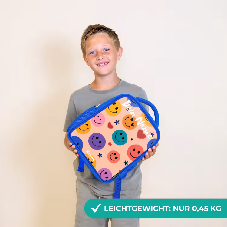 Vrolijk Smiley-patroon Kinderrugzak - Blauw middel -sfeer1_DE