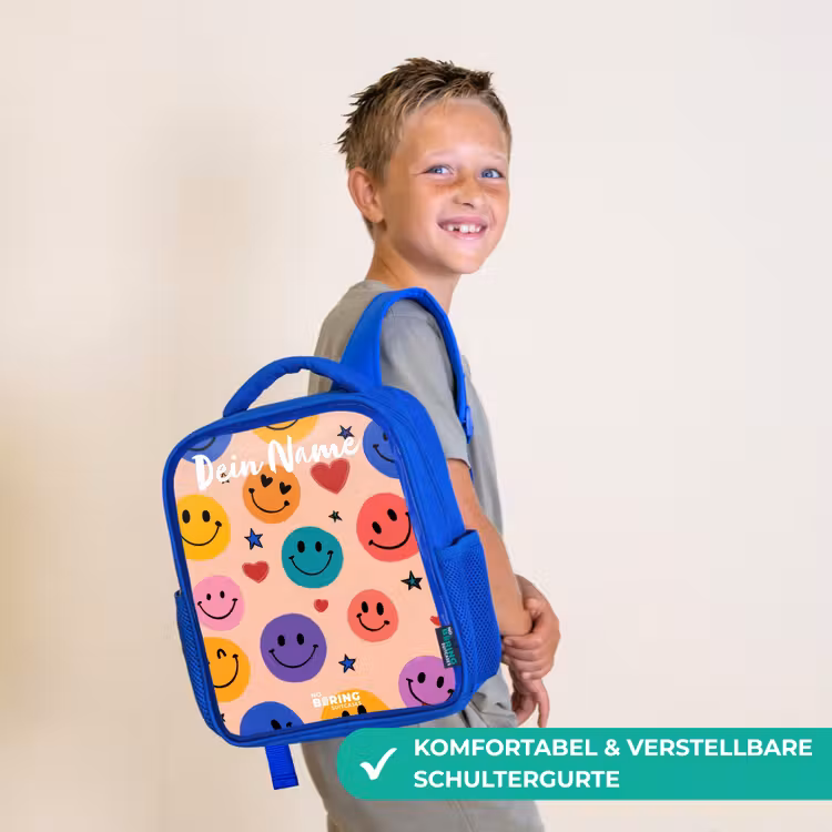 Vrolijk Smiley-patroon Kinderrugzak - Blauw middel -sfeer3_DE