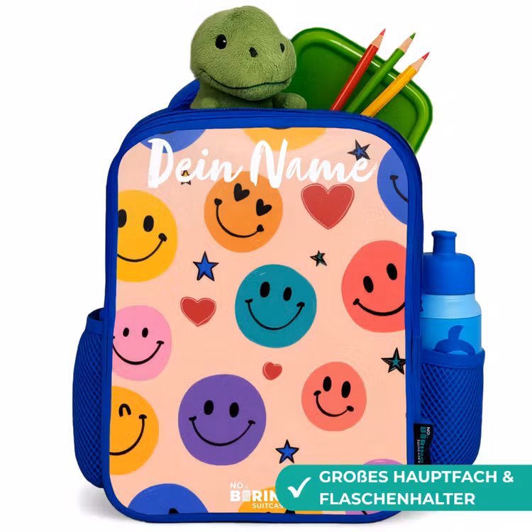 Vrolijk Smiley-patroon Kinderrugzak - Blauw middel -inhoud_DE