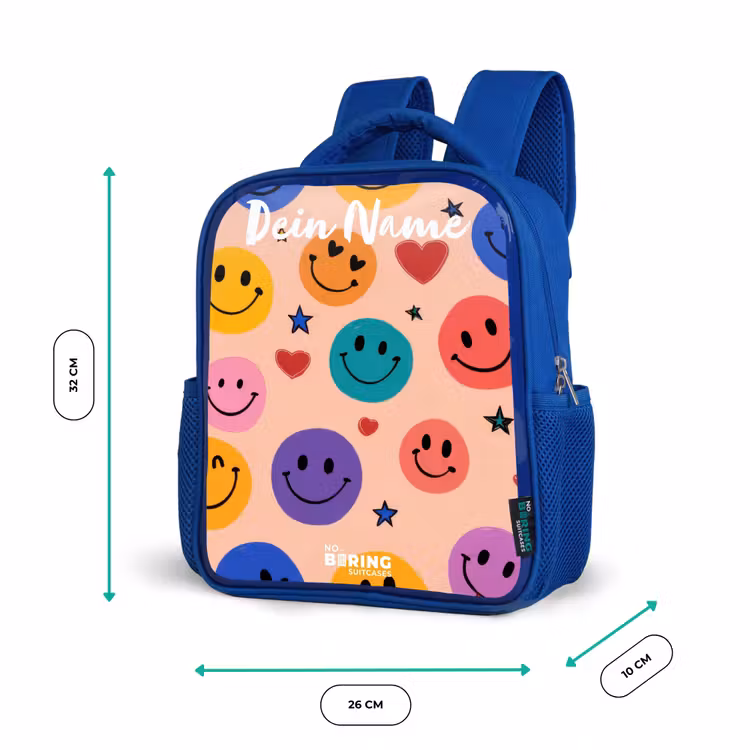 Vrolijk Smiley-patroon Kinderrugzak - Blauw middel -productfoto_formaten