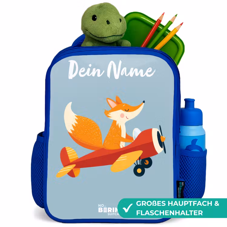 Vos - Vliegtuig - Vliegen Kinderrugzak - Blauw middel -inhoud_DE