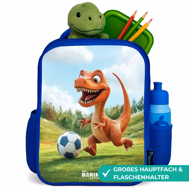 Voetbal - Dino - Sport Kinderrugzak - Blauw middel -inhoud_DE