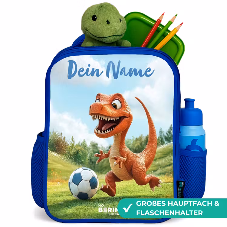 Voetbal - Dino - Sport Kinderrugzak - Blauw middel -inhoud_DE