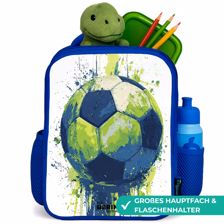 Voetbal - Verf - Groen - Blauw Kinderrugzak - Blauw middel -inhoud_DE
