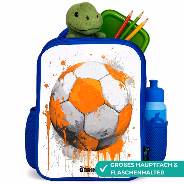 Voetbal - Verf - Oranje Kinderrugzak - Blauw middel -inhoud_DE