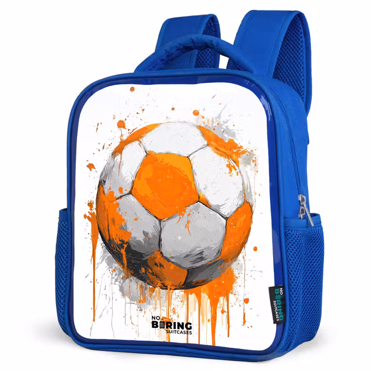 Voetbal - Verf - Oranje Kinderrugzak - Blauw middel -schuin