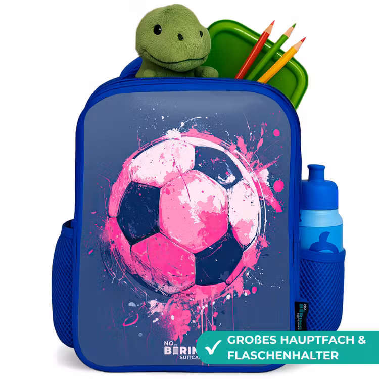 Voetbal - Verf - Roze - Blauw Kinderrugzak - Blauw middel -inhoud_DE