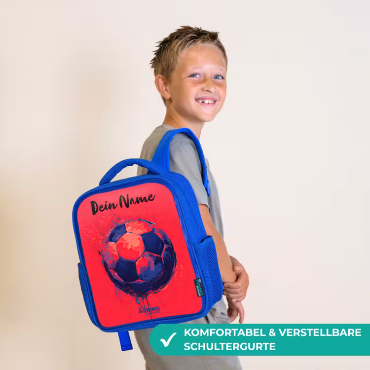 Voetbalvibes - Verf - Blauw - Rood Kinderrugzak - Blauw middel -sfeer3_DE