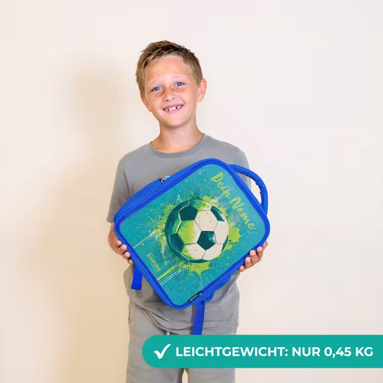 Voetbalvibes - Verfspatten - Groen - Blauw Kinderrugzak - Blauw middel -sfeer1_DE