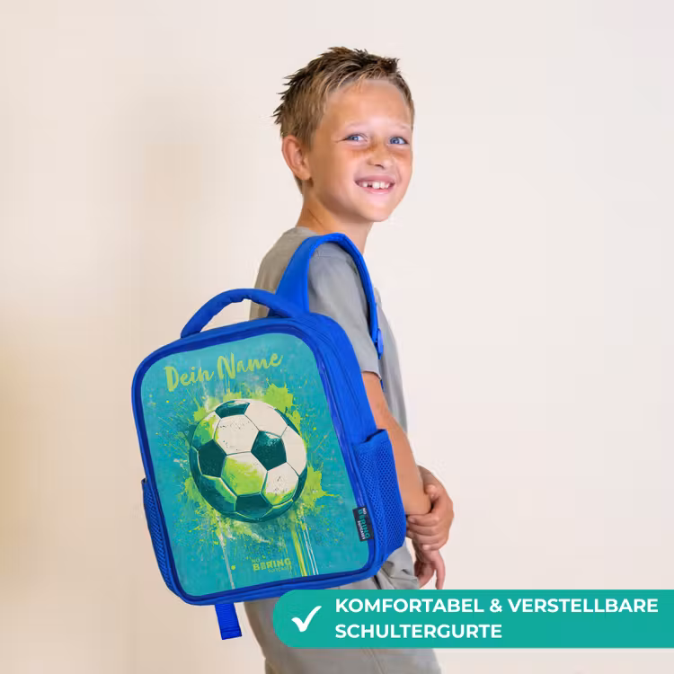 Voetbalvibes - Verfspatten - Groen - Blauw Kinderrugzak - Blauw middel -sfeer3_DE