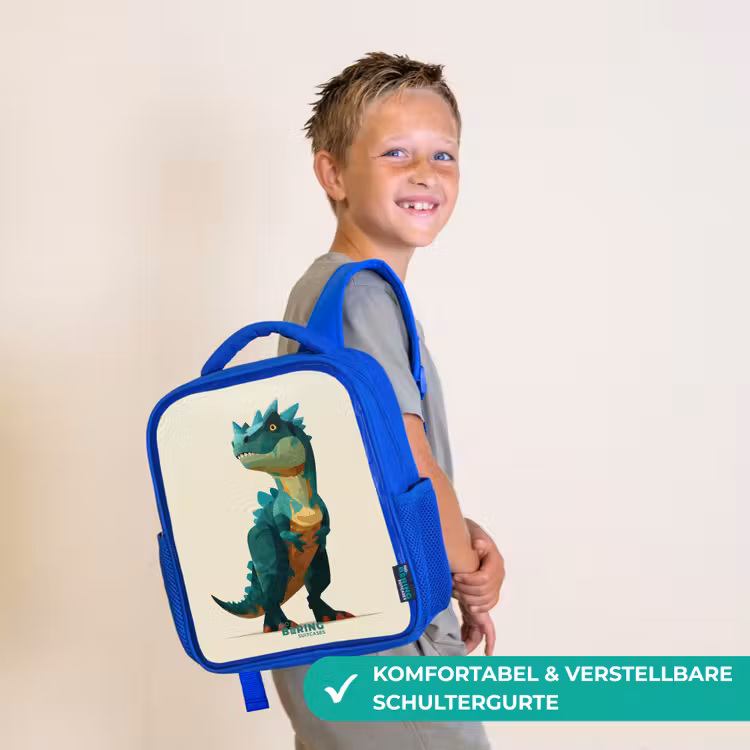 Gehoornde dino met scherpe blik Kinderrugzak - Blauw middel -sfeer3_DE