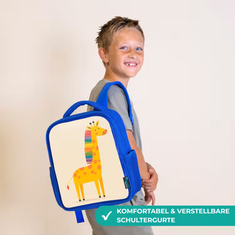 Giraffe - Regenboogmanen - Beige Kinderrugzak - Blauw middel -sfeer3_DE